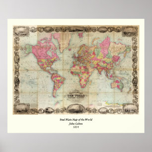 Affiche Carte du monde antique par John Colton, vers 1854
