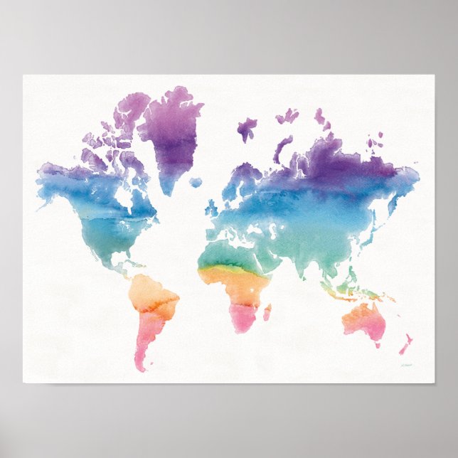 Affiche Carte du monde aquarelle (Devant)