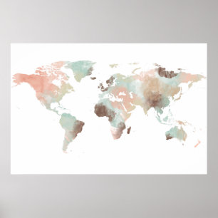 Affiche Carte du monde Aquarelle Grunge Art Travel