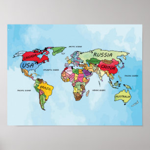 Affiche Carte du monde aquarelle illustration