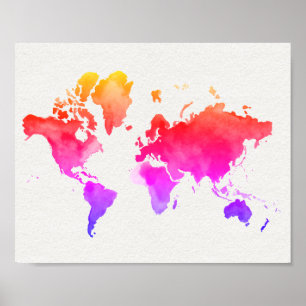 Affiche Carte du monde aquarelle Rainbow