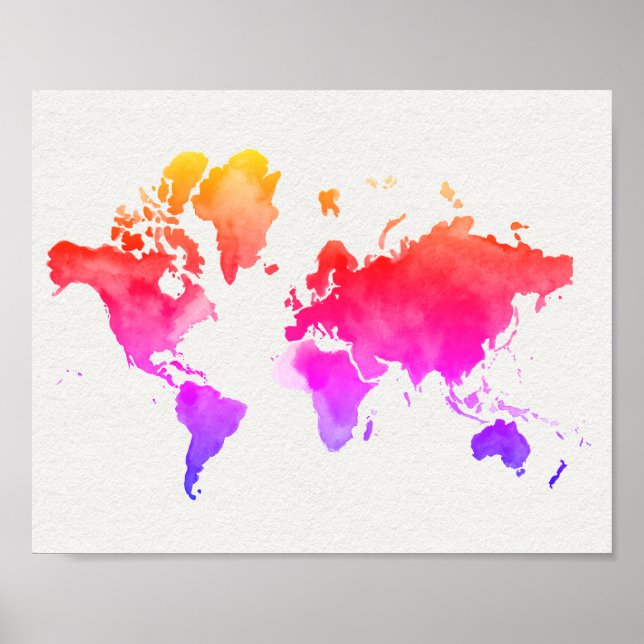 Affiche Carte du monde aquarelle Rainbow (Devant)