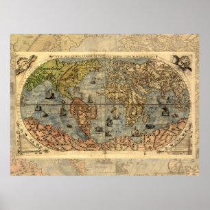 Affiche Carte du monde Atlas historique vintage