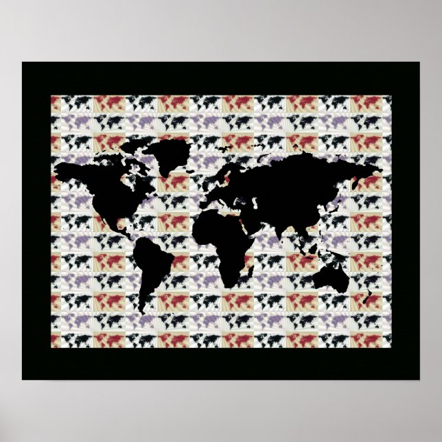 Affiche carte du monde avec motif (Devant)