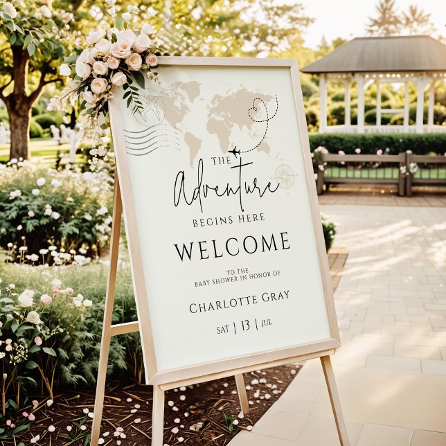 Affiche Carte du monde baby shower de voyage panneau de bi (Créateur téléchargé)