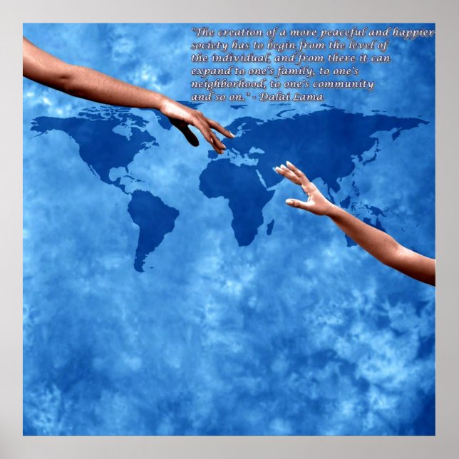 Affiche Carte du monde bleu avec texte par Dalai lama (Devant)