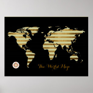 Affiche carte du monde couleur or rayé