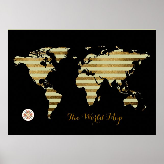 Affiche carte du monde couleur or rayé (Devant)