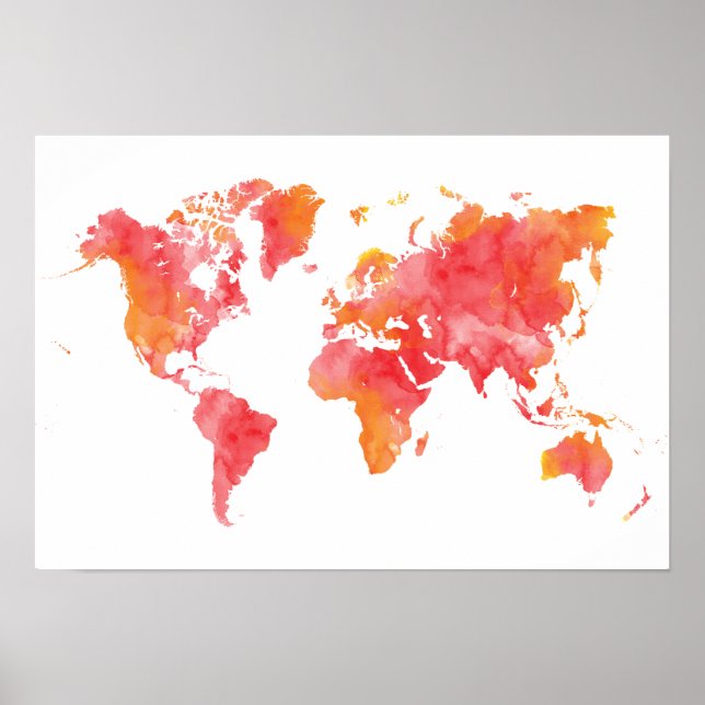 Affiche Carte du monde d'aquarelle de couleur chaude (Devant)