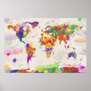 Affiche Carte du monde de l'aquarelle colorée