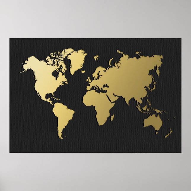 Affiche Carte du monde de l'or sur le Chevron noir (Devant)