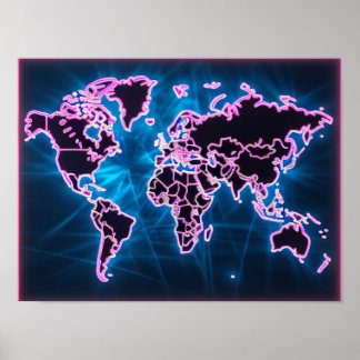 Affiche Carte du monde de Neon