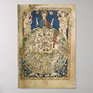 Affiche Carte du monde de Psalter (13e siècle)