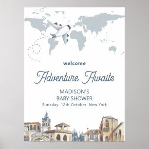 Affiche Carte du monde de voyage Bienvenue à la baby showe