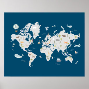 Affiche Carte du monde des animaux mignons