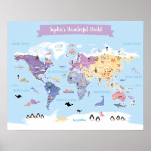 Affiche Carte du monde des enfants avec illustrations