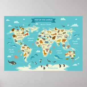 Affiche Carte du monde des enfants avec illustrations Post