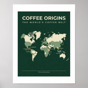 Affiche Carte du Monde des Origines du Café  
