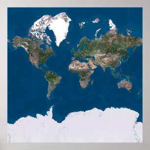Affiche Carte du monde des satellites de couleur vraie