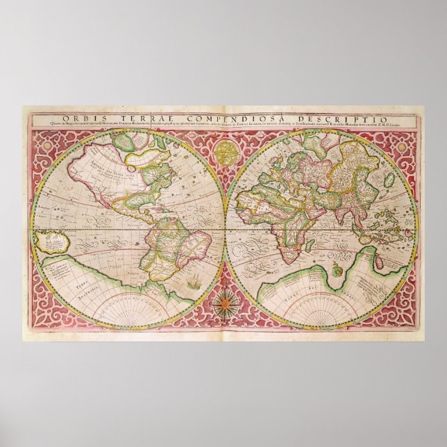 Affiche Carte du monde double hémisphère, 1587 (Devant)
