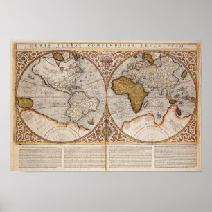 Affiche Carte du monde double hémisphère, 1587