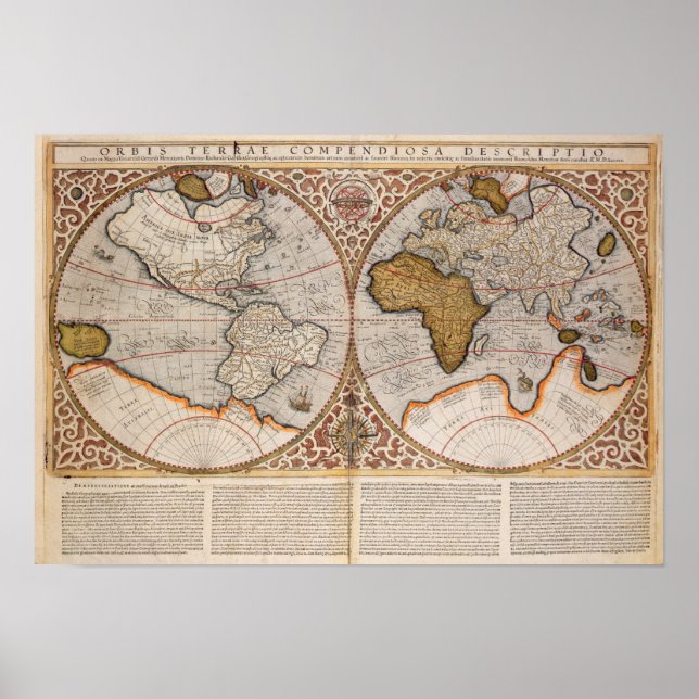 Affiche Carte du monde double hémisphère, 1587 (Devant)