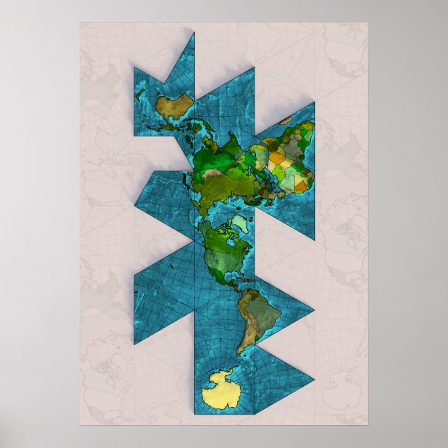Affiche Carte du monde Dymaxion (Devant)