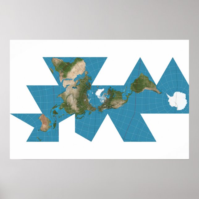 Affiche Carte du monde Dymaxion ou projection de la carte  (Devant)