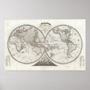 Affiche Carte du monde en 2 hémisphères