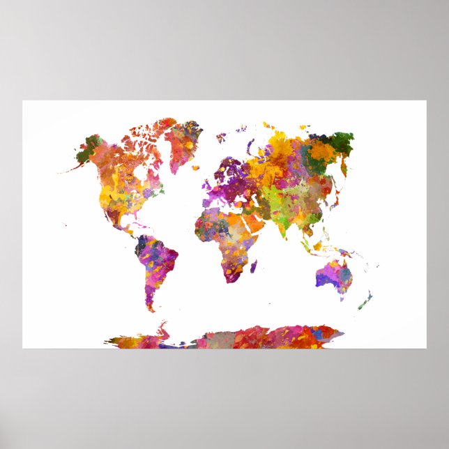 Affiche Carte du monde en aquarelle (Devant)