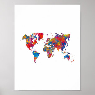 Affiche Carte du monde en aquarelle
