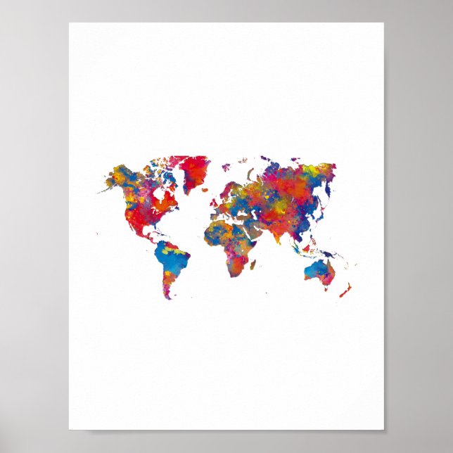 Affiche Carte du monde en aquarelle (Devant)