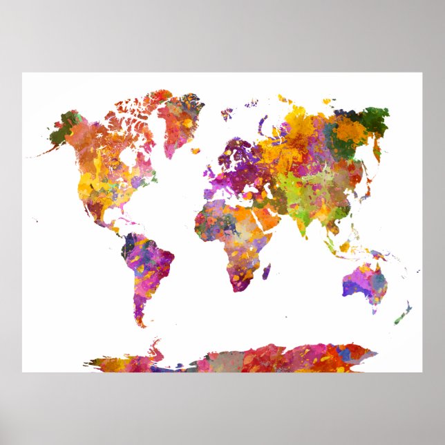 Affiche Carte du monde en aquarelle 01 (Devant)