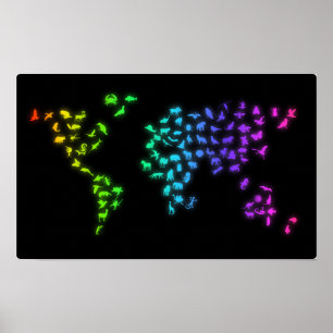 Affiche Carte du monde faite d'animaux