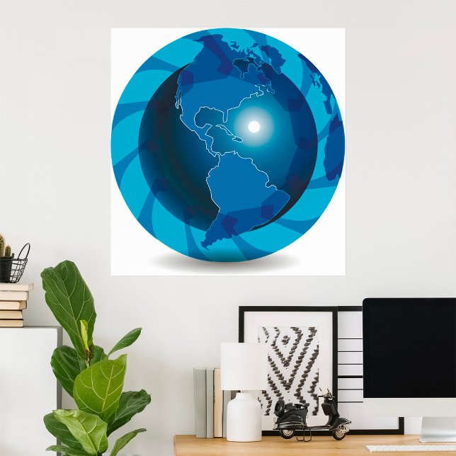 Affiche Carte du monde Globe terrestre bleu moderne (Créateur téléchargé)