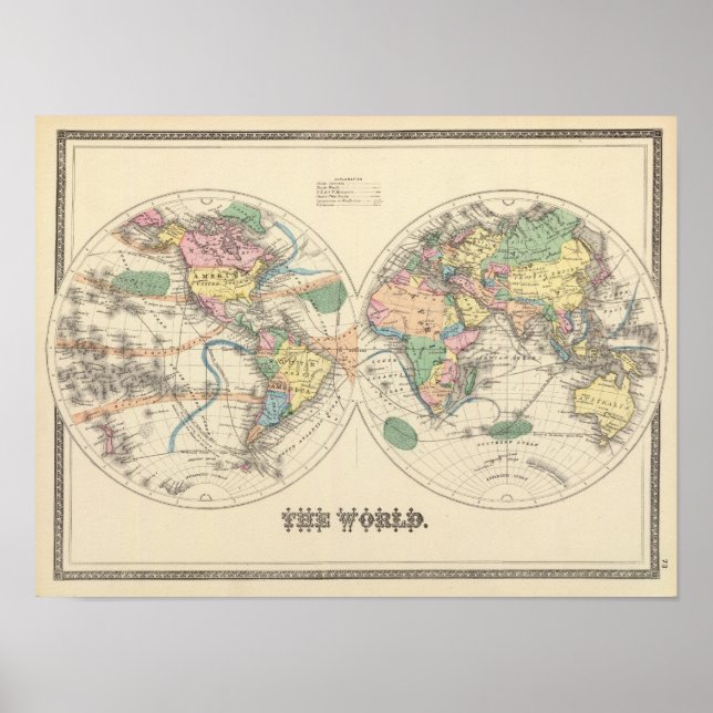 Affiche Carte du monde Lithographiée (Devant)