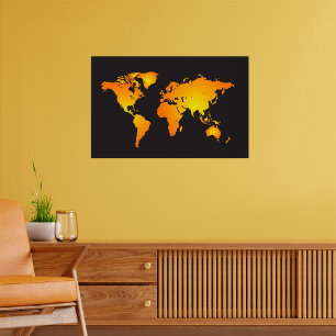 Affiche Carte du monde lumineux en orange et jaune