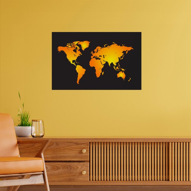 Affiche Carte du monde lumineux en orange et jaune (Créateur téléchargé)