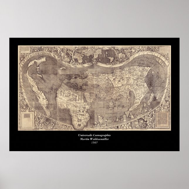 Affiche Carte du monde Martin Waldseemuller 1507 (Devant)