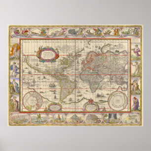 Affiche Carte du monde médiéval par Willem Blaeu
