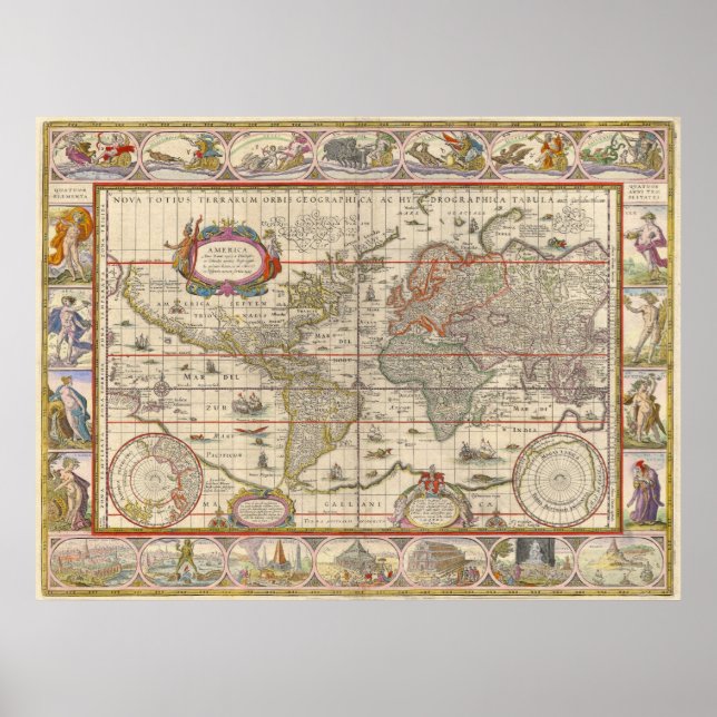 Affiche Carte du monde médiéval par Willem Blaeu (Devant)
