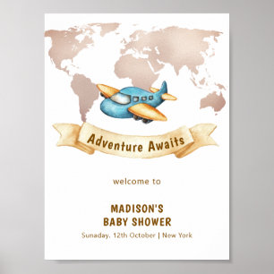 Affiche Carte du monde moderne Bienvenue avion garçon Baby