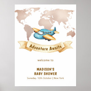Affiche Carte du monde moderne Bienvenue avion garçon Baby