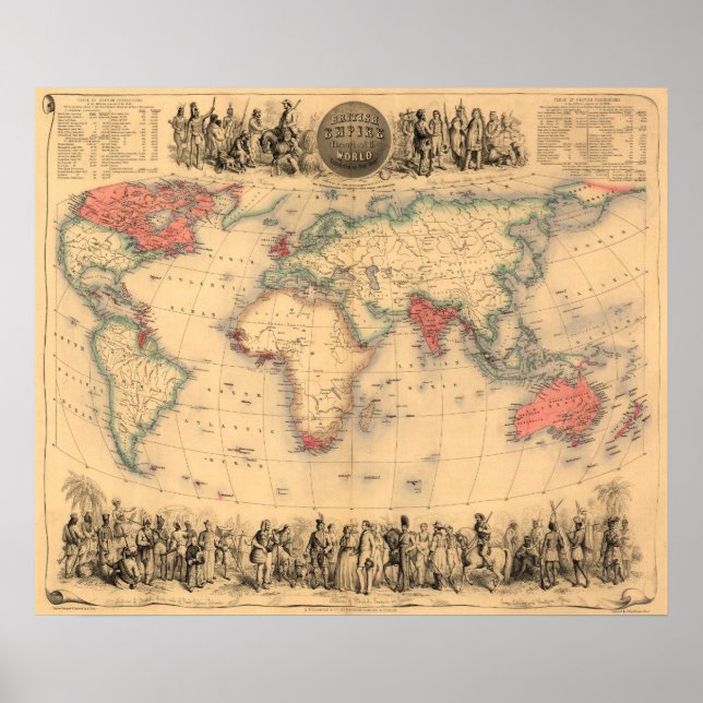 Affiche Carte du monde montrant l'Empire britannique (Devant)
