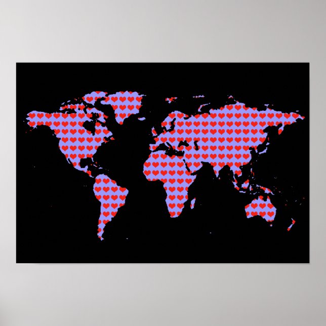 Affiche carte du monde - motif d'amour (Devant)