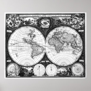 Affiche Carte du monde noir et blanc (1665)