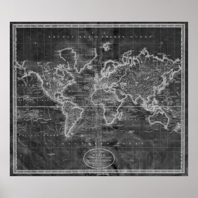 Affiche Carte du monde noir et blanc (1801) Inverse (Devant)