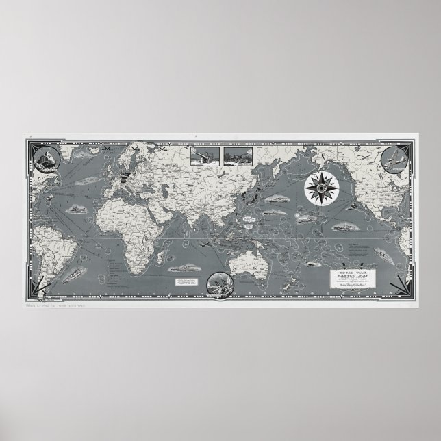 Affiche Carte Du Monde Noir Et Blanc Carte De La Bataille  (Devant)