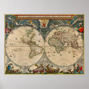 Affiche Carte du monde Nova Totius Terrarum Orbis Tabula