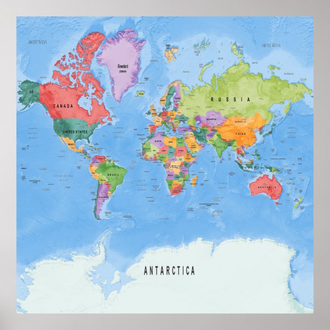 Affiche Carte du monde politique Mercator projection (Devant)